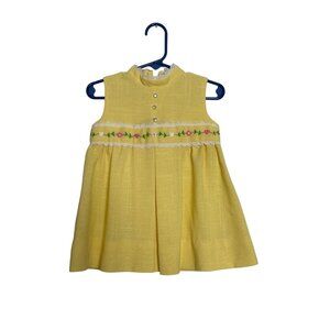 Vintage 70's Little Girl's Sunshine Yellow Woven Sunday Dress Size 3T